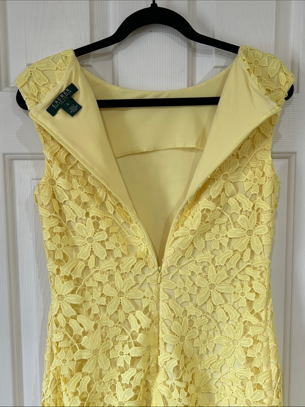 Lauren Ralph Lauren Yellow Floral Guipure Lace Sheath Dress - Size 6 - Picture 7 of 8